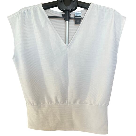 Ann Taylor Factory Tops - Ann Taylor Factory White Blouse, Medium Petite, Sleeveless, Banded Waist, Office